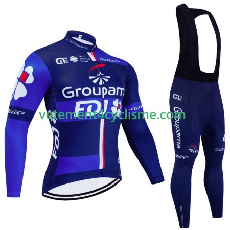 Homme Tenue Cycliste Manches Longues et Collant à Bretelles Hiver Thermal Fleece Fdj Groupama 2024